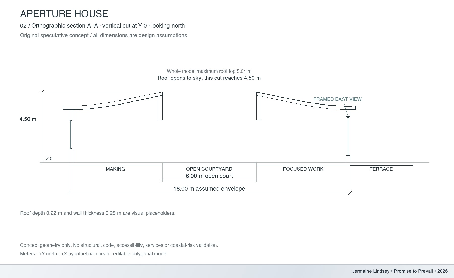 Aperture House dimensioned section A-A derived from real vertical mesh intersections
