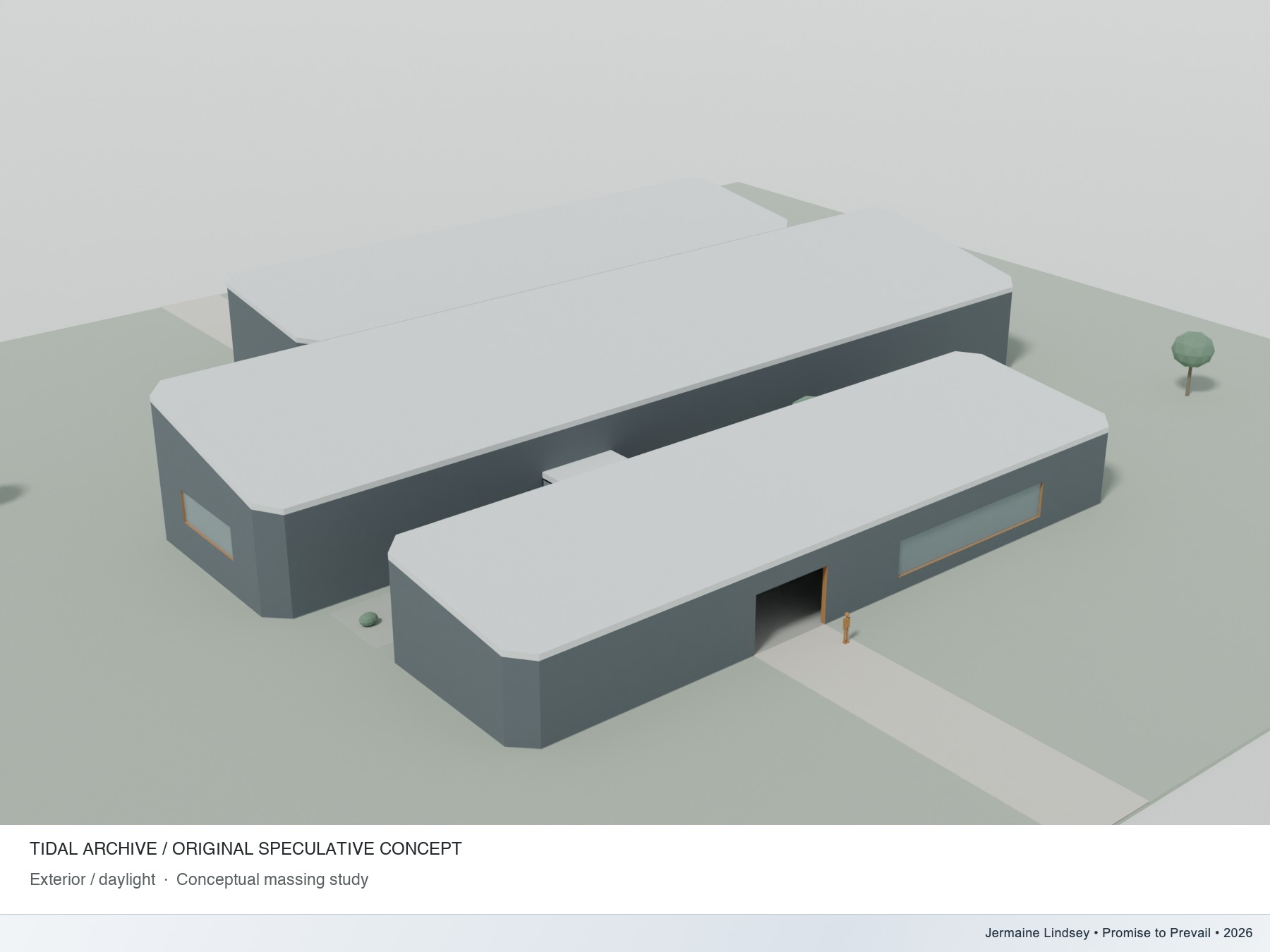 Actual Blender render of the independent speculative Tidal Archive pavilion