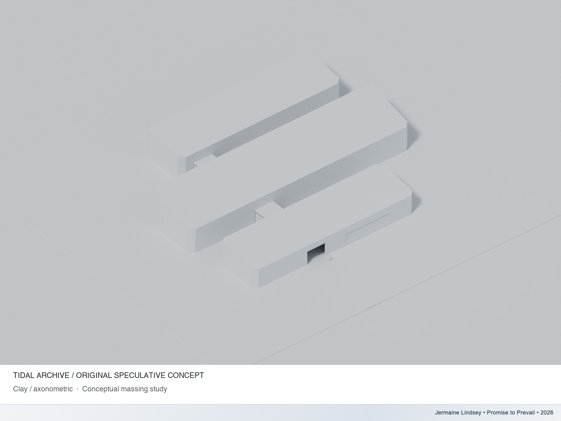 Actual clay axonometric of Tidal Archive showing offset bars and links
