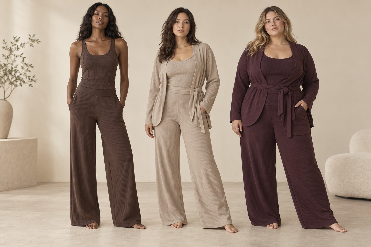 Existing AI-assisted SKIMS independent soft lounge wardrobe study