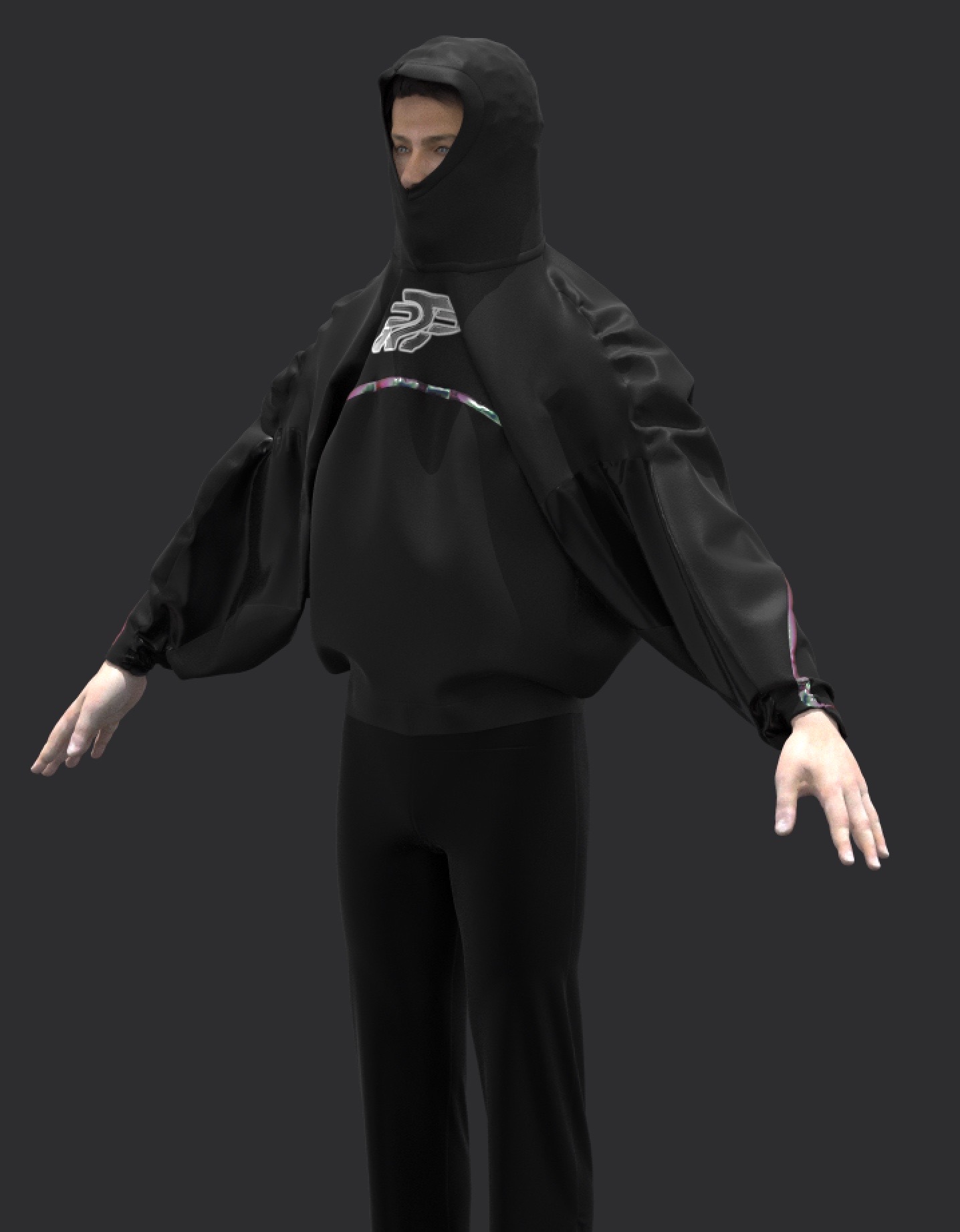 Original front drawing of the PTP hooded pullover
