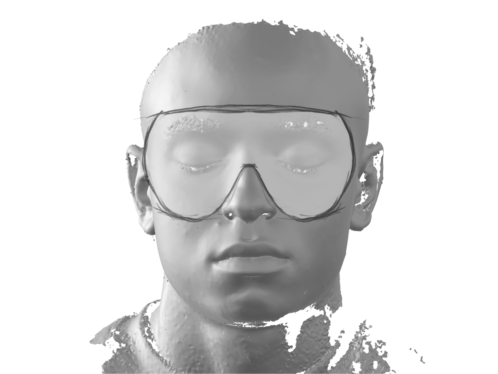 Eyewear form exploration on a three-dimensional head scan