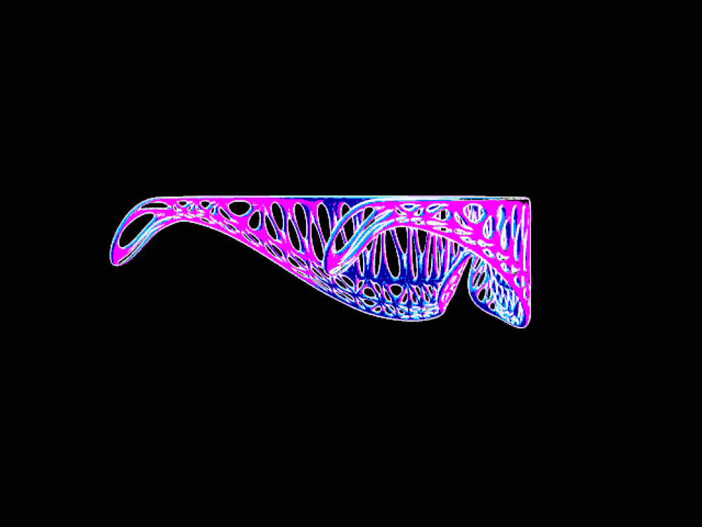 Open-frame geometry and reflective color study.