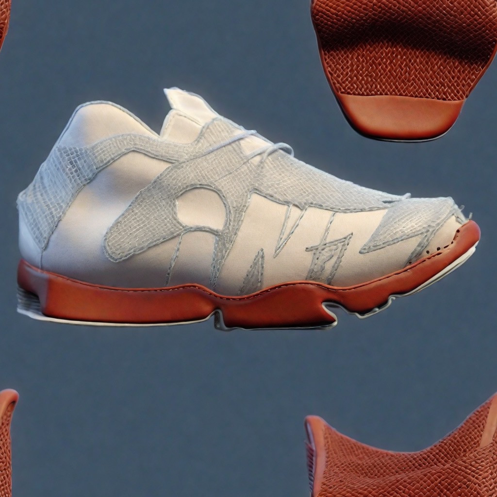 Supplied pale and rust-colored footwear profile concept with layered upper and sculpted sole