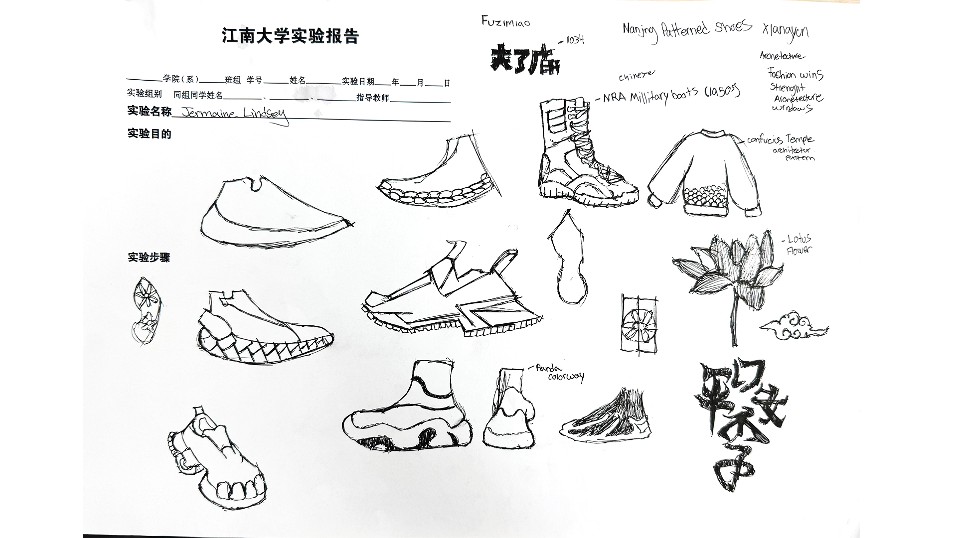 Hand-drawn footwear sketches exploring silhouette and structure