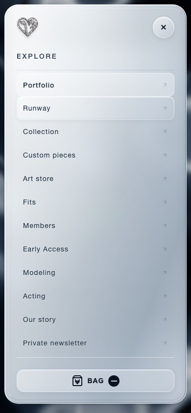 Actual mobile navigation drawer retaining Portfolio, Runway, Collection and other existing destinations