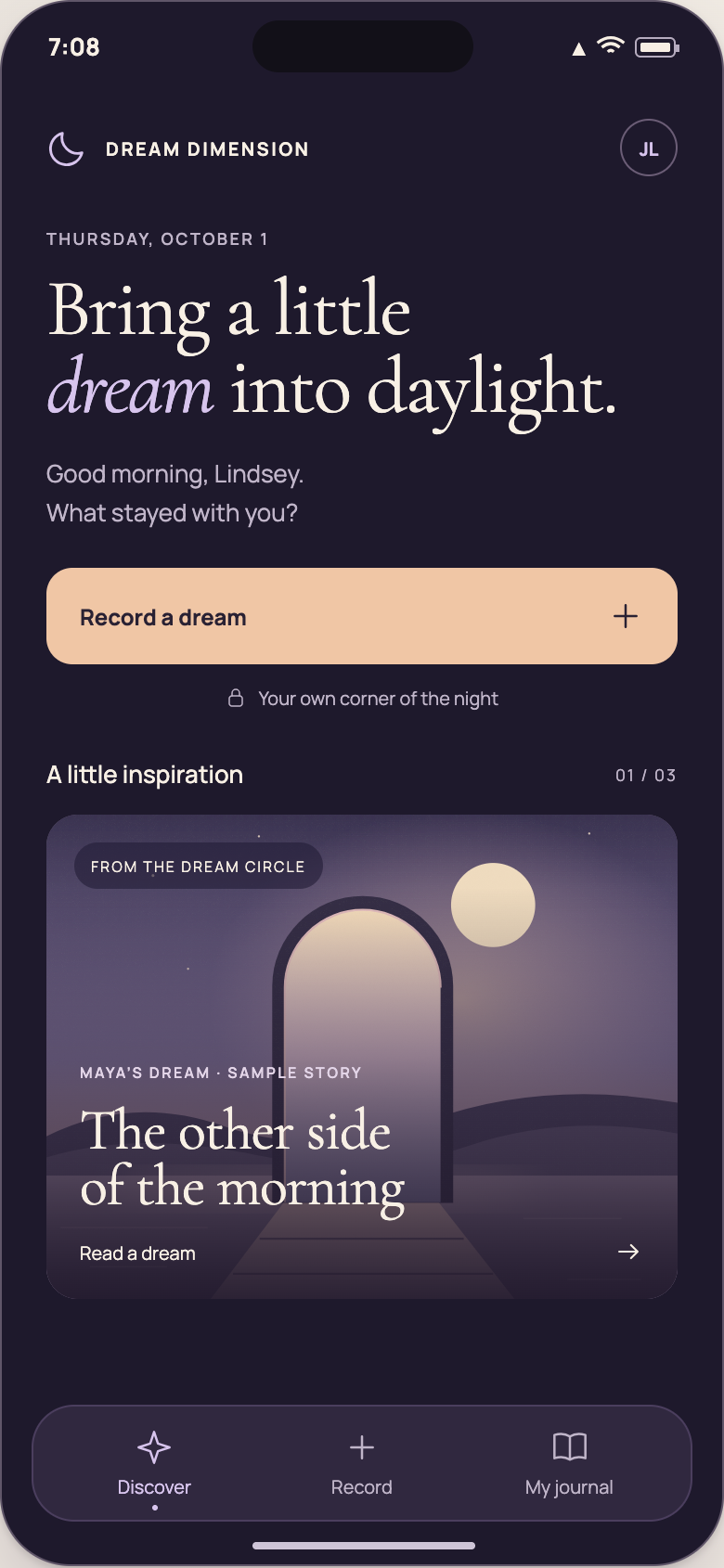 Existing Violet Hour discover interface screen