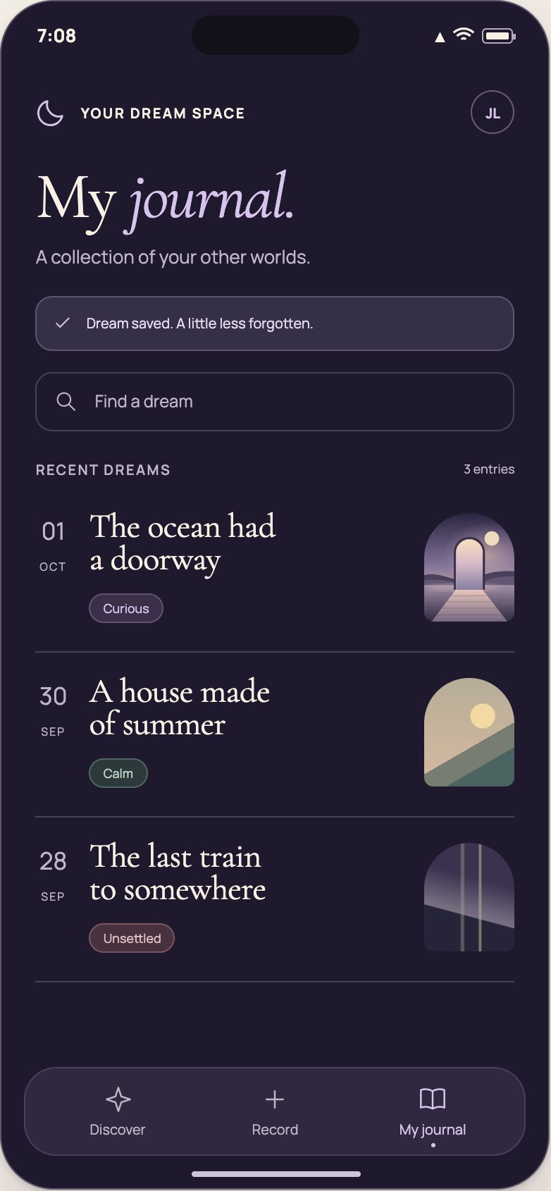 Existing Violet Hour return interface screen